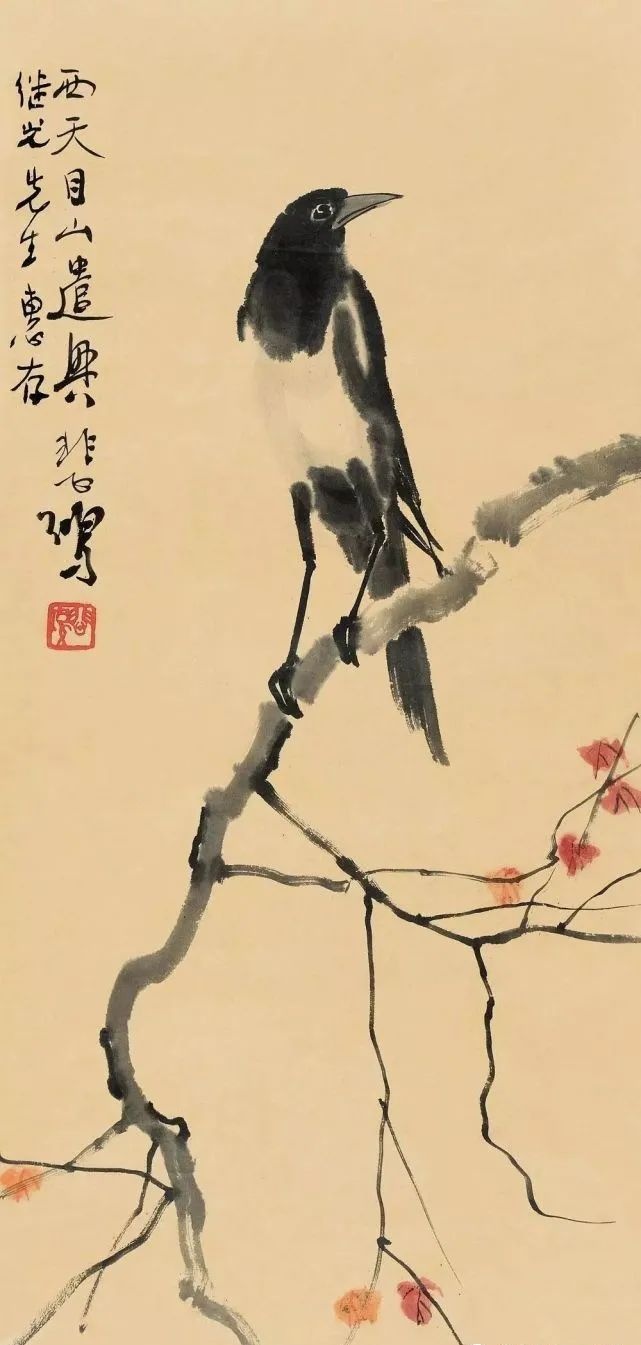 徐悲鸿画笔下的喜鹊图,灵动可爱,妙趣横生