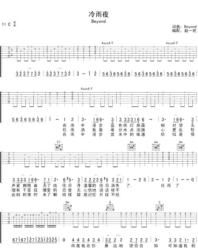 吉他谱 Beyond 冷雨夜 激情澎湃 天天要闻