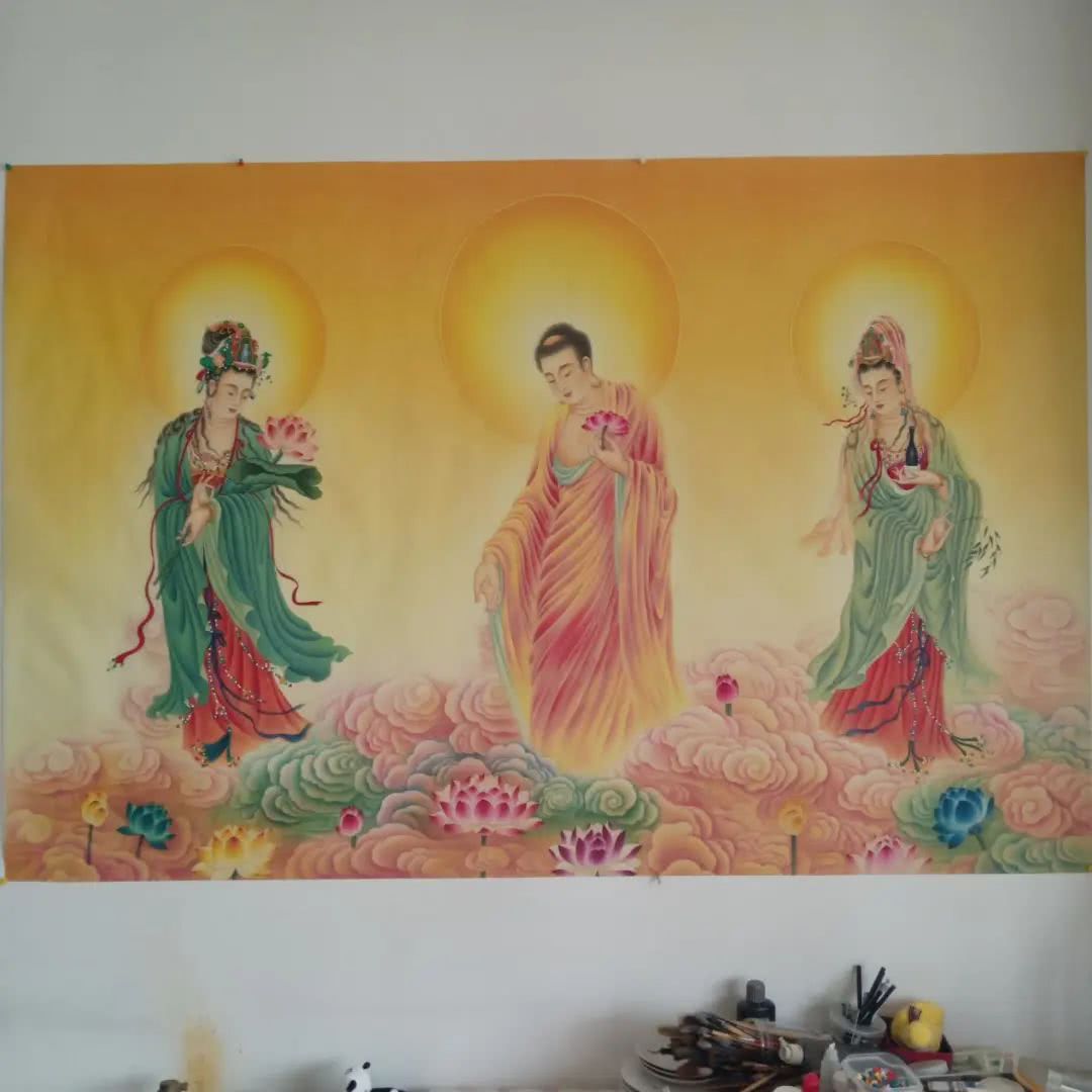 董丽霞老师工笔作品《西方三圣》赏析