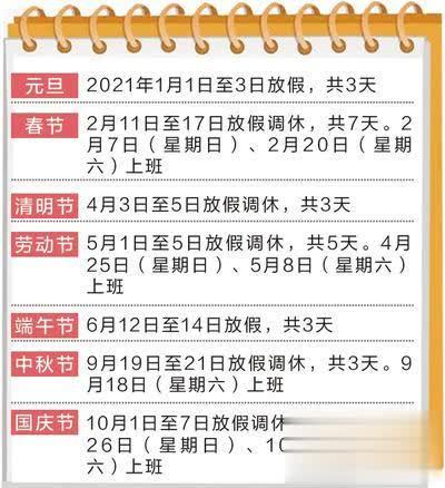 2021年放假节假日,2021年节假日放假 2021年节假日安排出炉