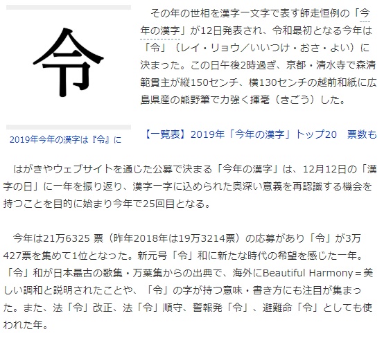 日本年度汉字公布啦 猜猜哪个字最能代表2019年 看点快报