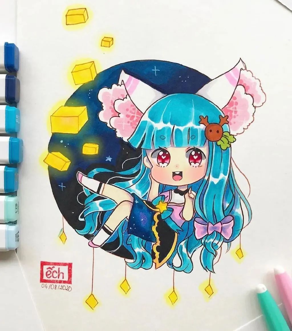 手绘绘画 shou huipainting —— 超q版的卡通动漫马克笔手绘