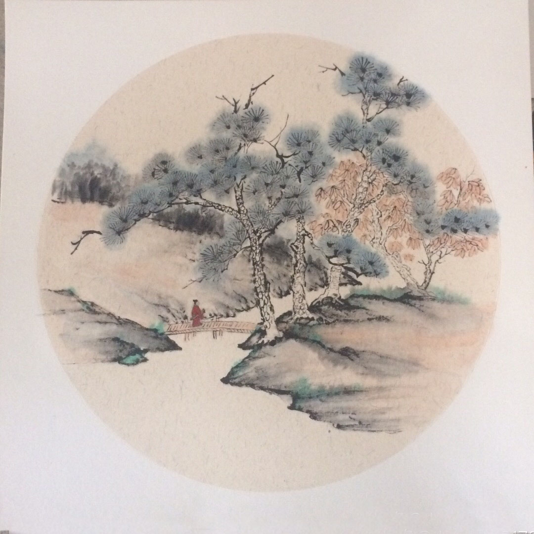 一组清新淡雅的水墨山水小品扇面作品
