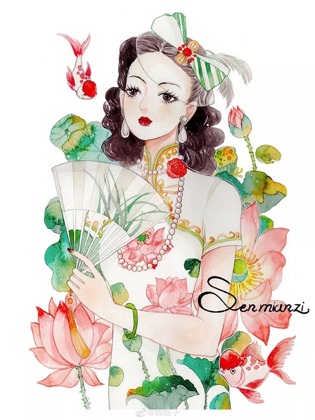 超好看的旗袍美女插画