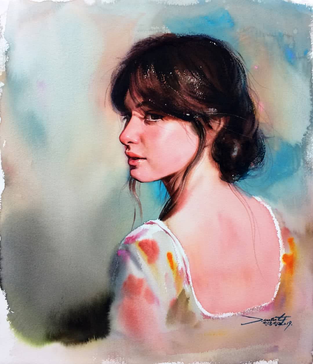 水彩画师j Hunsung的女性肖像 看点快报