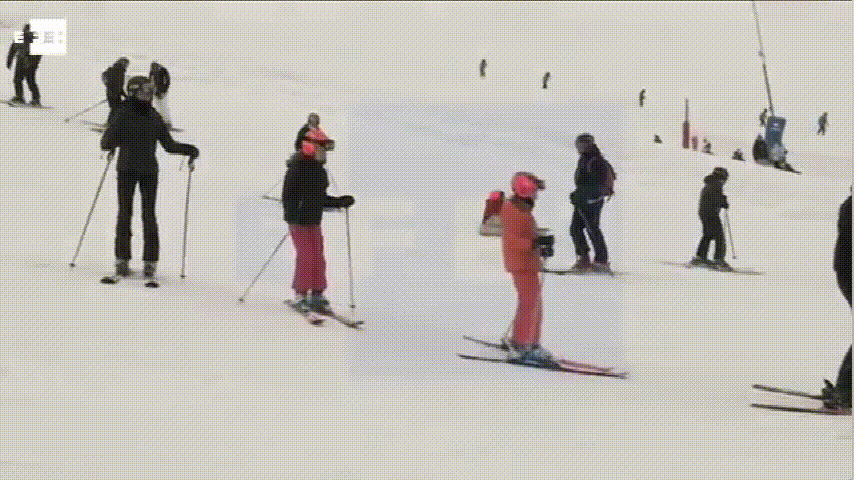 索菲亚公主滑雪没刹住车碰到了莱昂诺尔,立马变道,反应好迅速