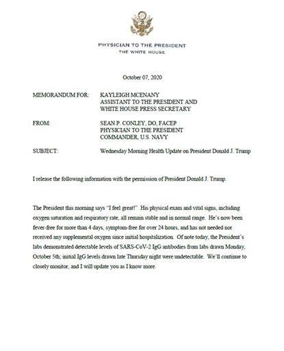 特朗普称患新冠是「来自上帝的祝福」，最新健康结果遭专家「无情打脸」