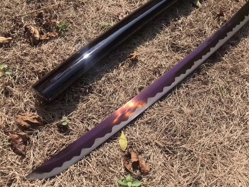 武士刀-血泣,古法锻造弹簧钢烤紫推磨研白刃,实木漆鞘