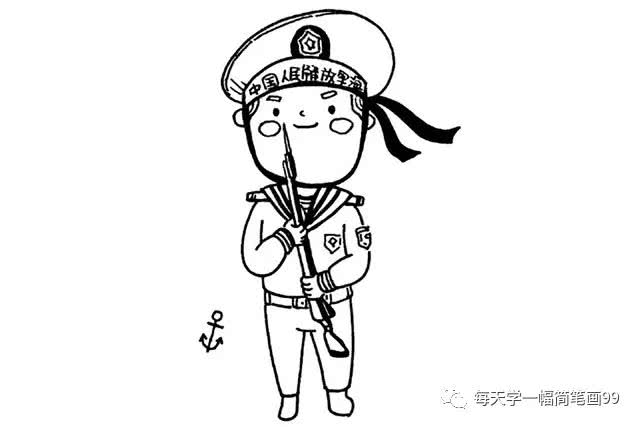 每天学一幅简笔画-一组中国军人警察简笔画图片素材大全