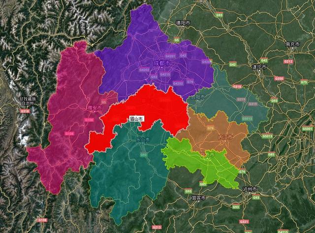 眉山市2区4县地理位置,城区建成面积排名,知道仁寿县排第几吗
