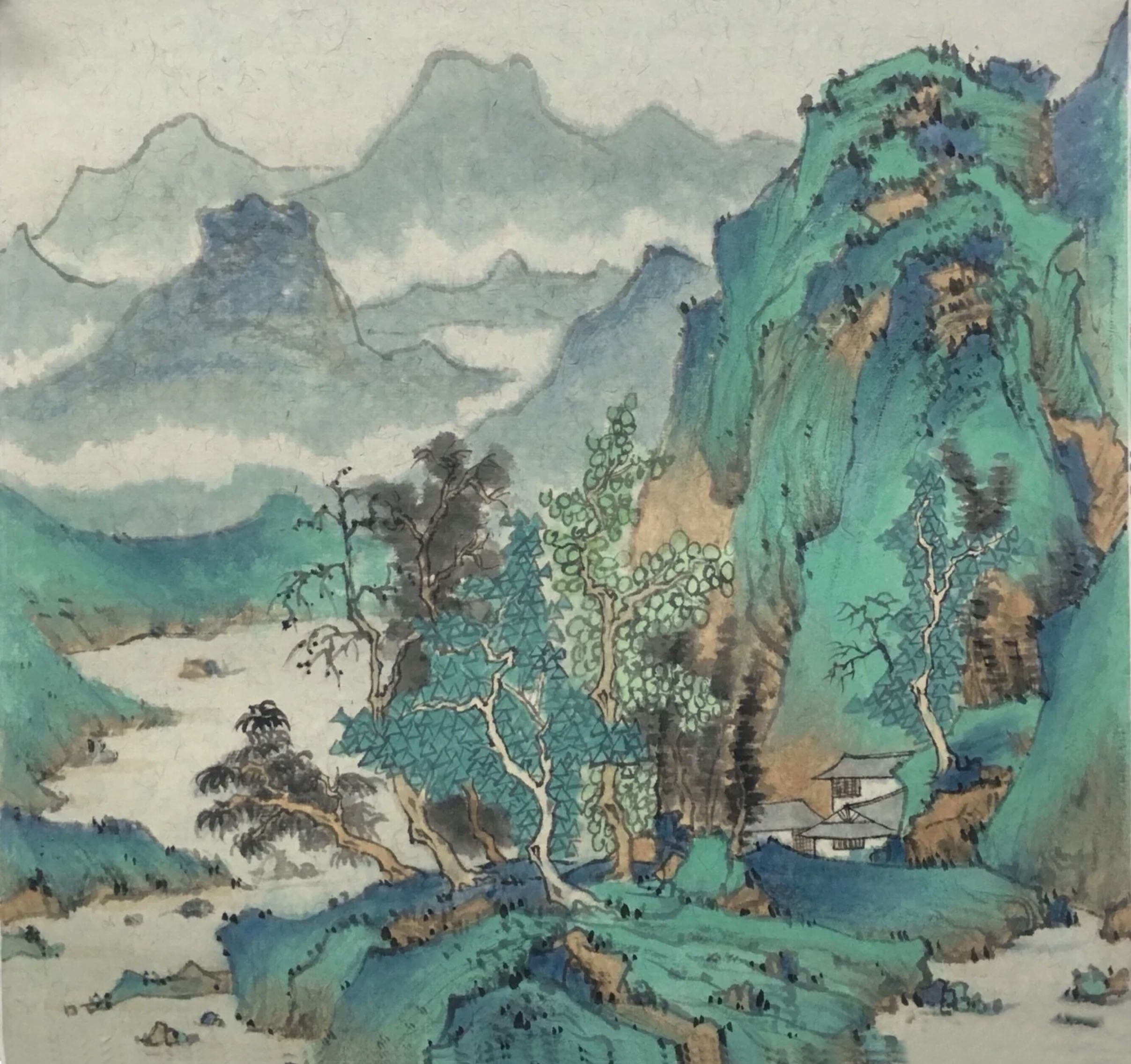 一组风格相近的青绿山水画作品欣赏