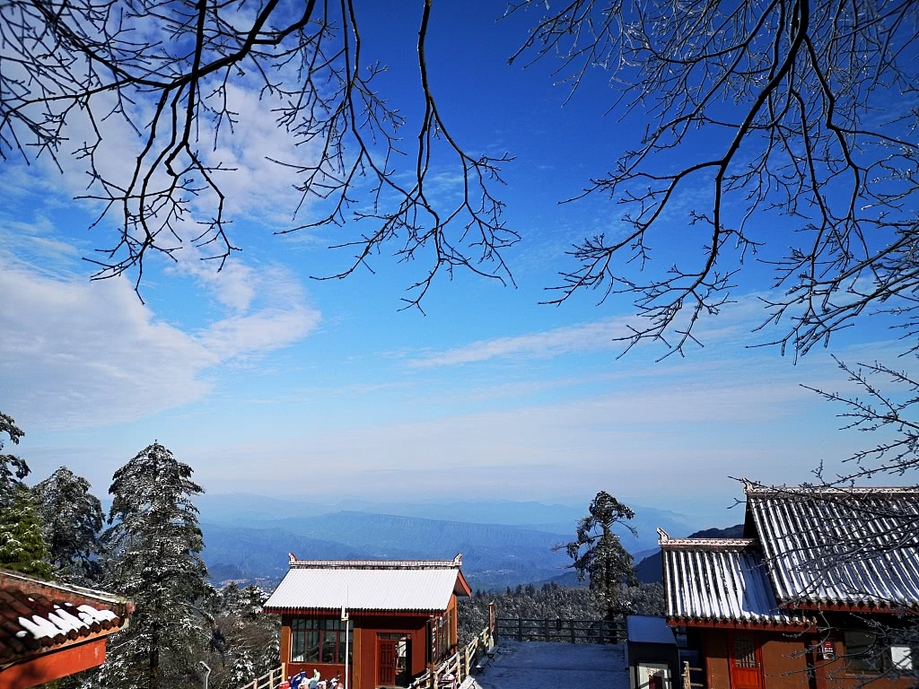 四川乐山:峨眉山雪后天晴 接引寺风景秀美