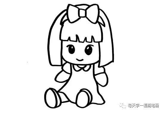 简笔画,蝴蝶结,洋娃娃,发箍,齐刘海