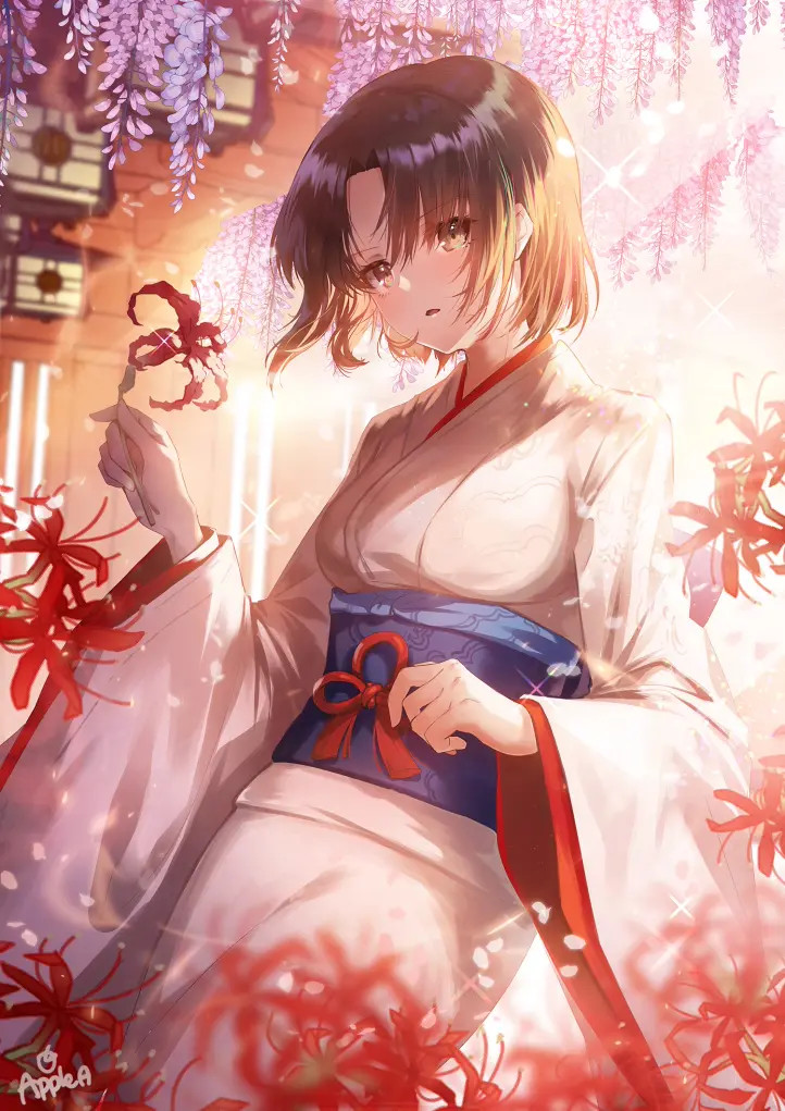 动漫美图壁纸:花一样的和服少女