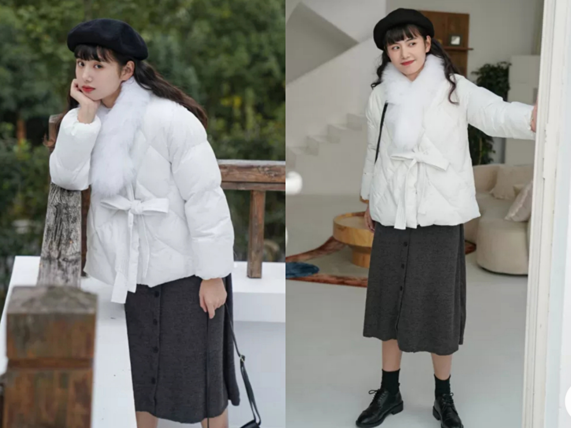 短款羽绒服搭配裙子图片欣赏 短款羽绒服搭配裙子