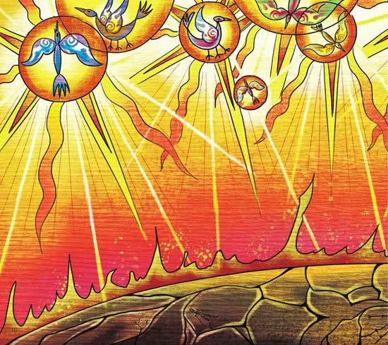 在《淮南子》中,描述的更为详细,曰: 逮至尧之时,十日并出,焦禾稼