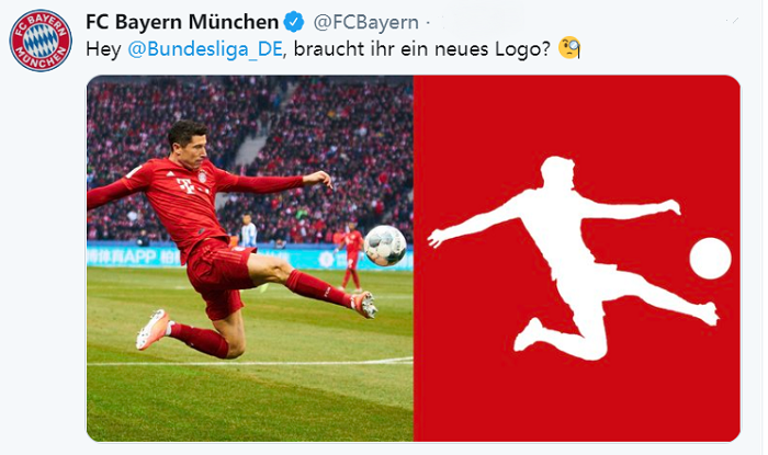 拜仁官方调侃:莱万的潇洒停球当德甲新logo怎么样?