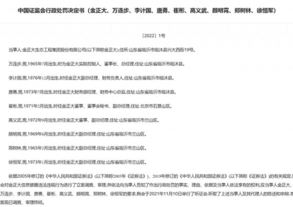 证监会2022年1号罚单：因财务造假231亿元，金正大及其实控人万连步等被罚755万元