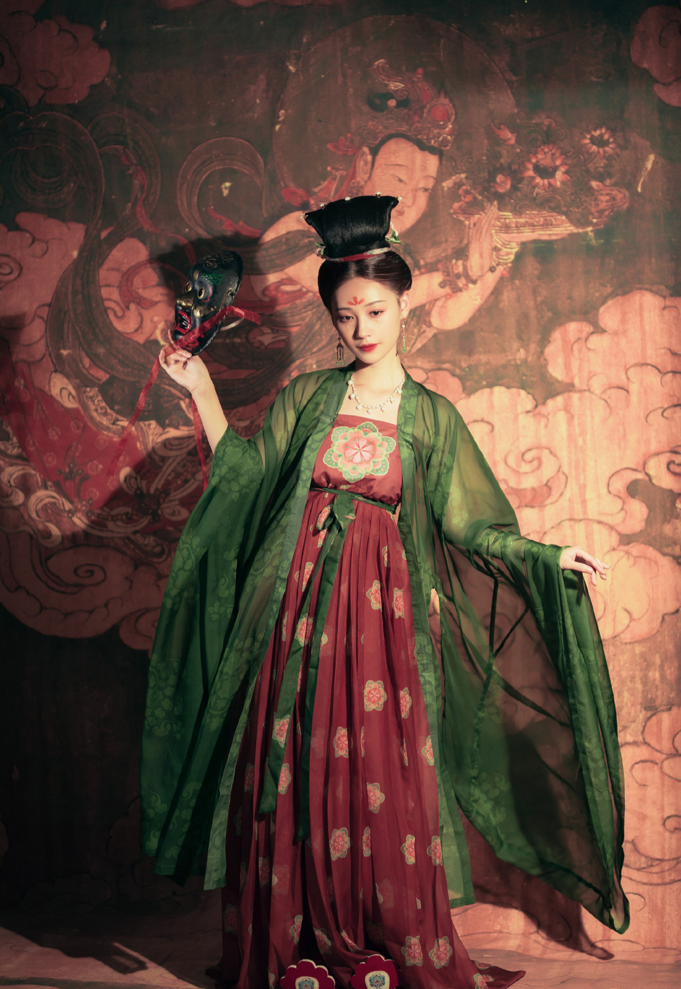 汉服,齐胸,印花,配色,服装,绣花,唐朝,大唐盛世