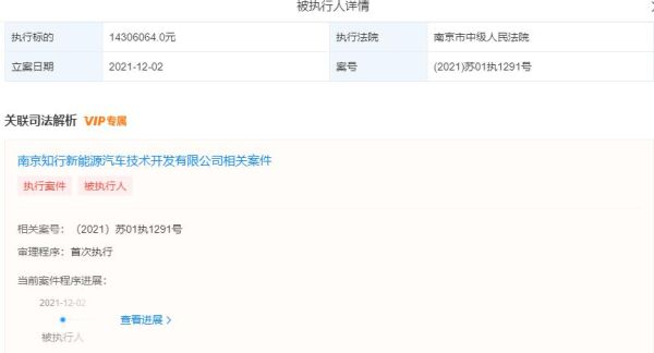 拜腾汽车被强制执行1431万