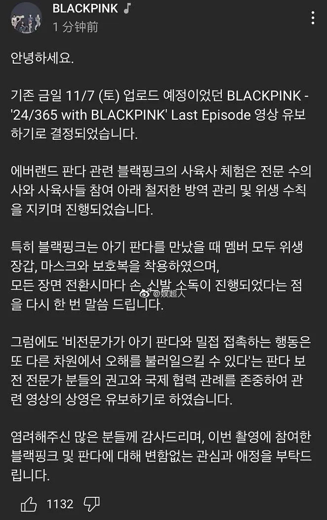 韩知名女团违规接触熊猫引热议公司声明每个场景都有消毒